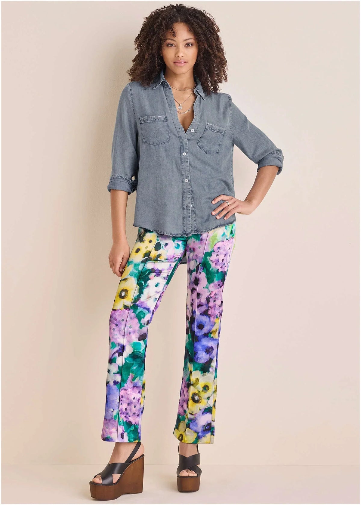 Satin Flare Pant Monets Garden