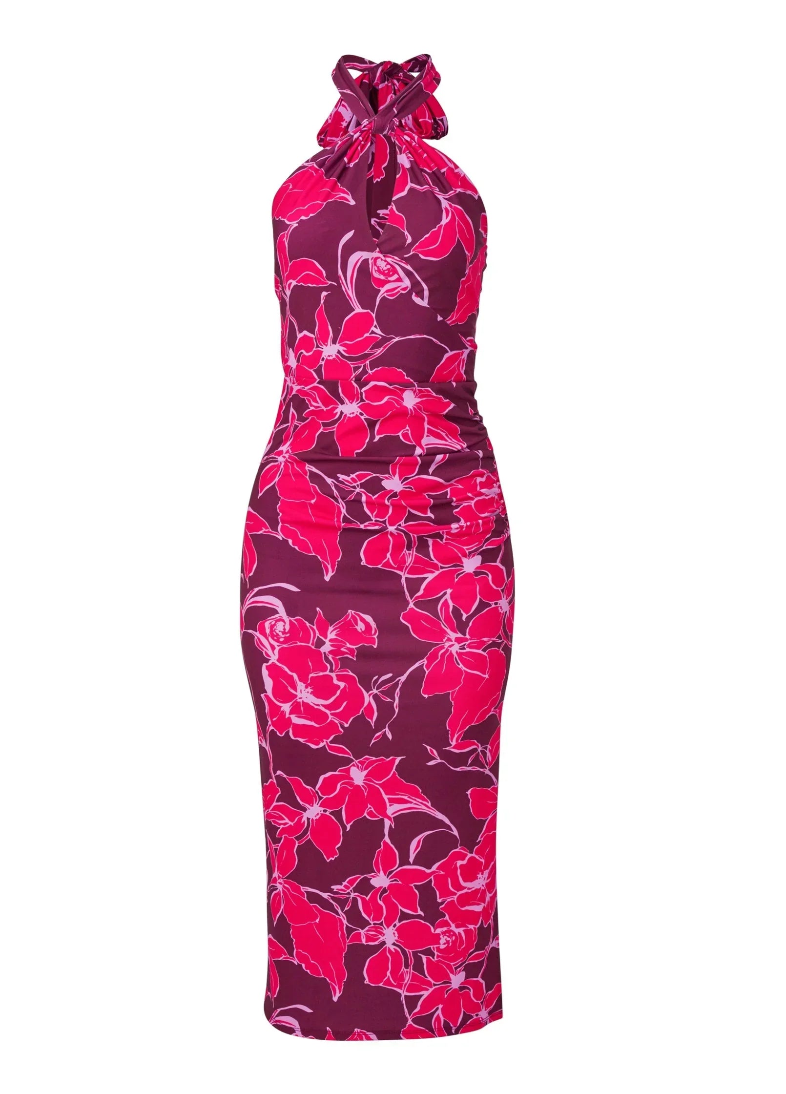 Floral Halter Bodycon Dress Pink Multi