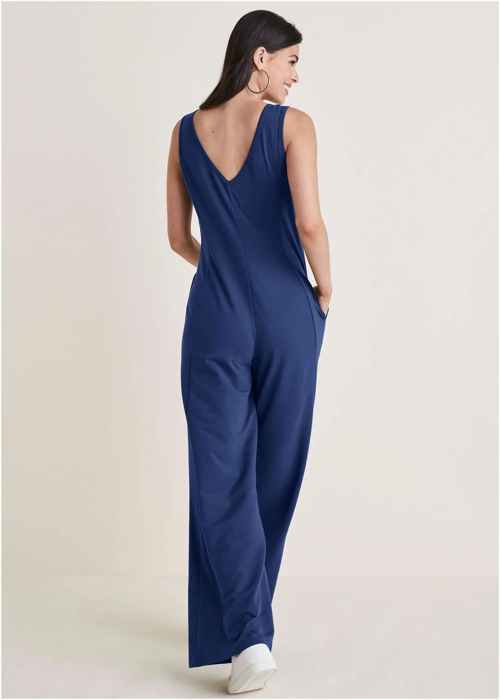 Relaxed V Neck Jumpsuit Dark Blue