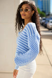 Samara Checkered And Stripes Blue Cardigan SALE