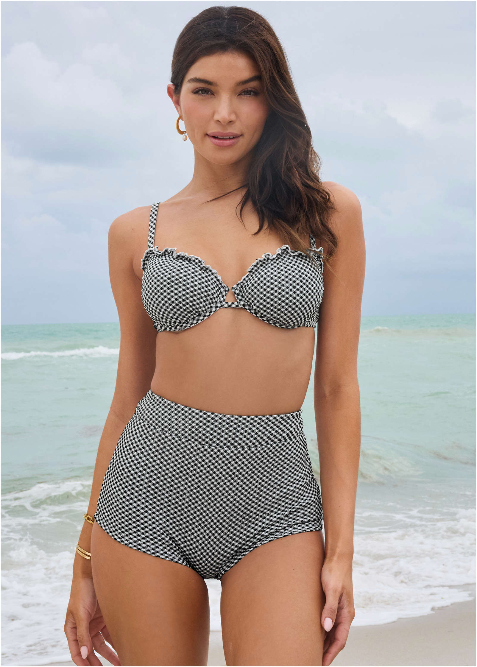 Gingham Bermuda Underwire Top Black White