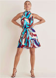 Printed Halter Mini Dress Ikat Flowers