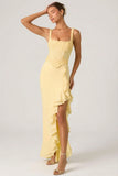 Embellished Ruffle Trim Corset Gown in Yellow