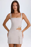 Belted Cut Out Mini Dress in Taupe