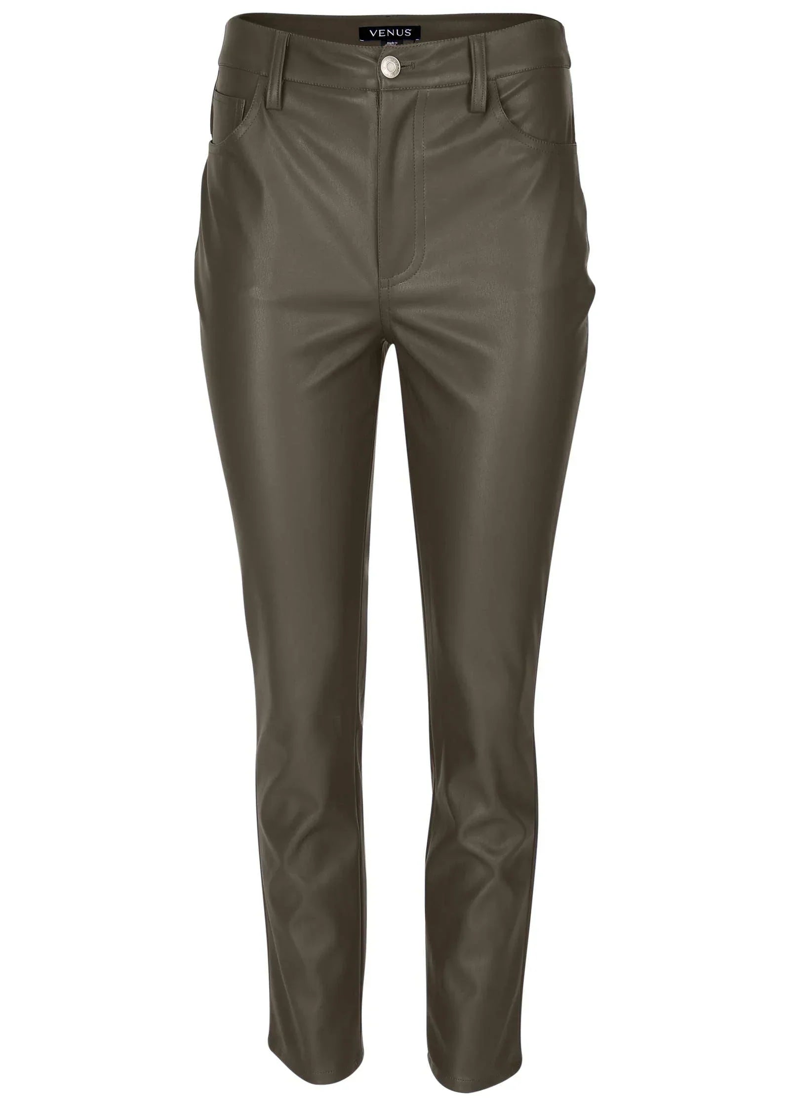 Faux Leather Straight Pants Brown