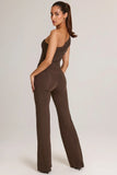 Modal One Shoulder Jumpsuit in Chocolate Brown