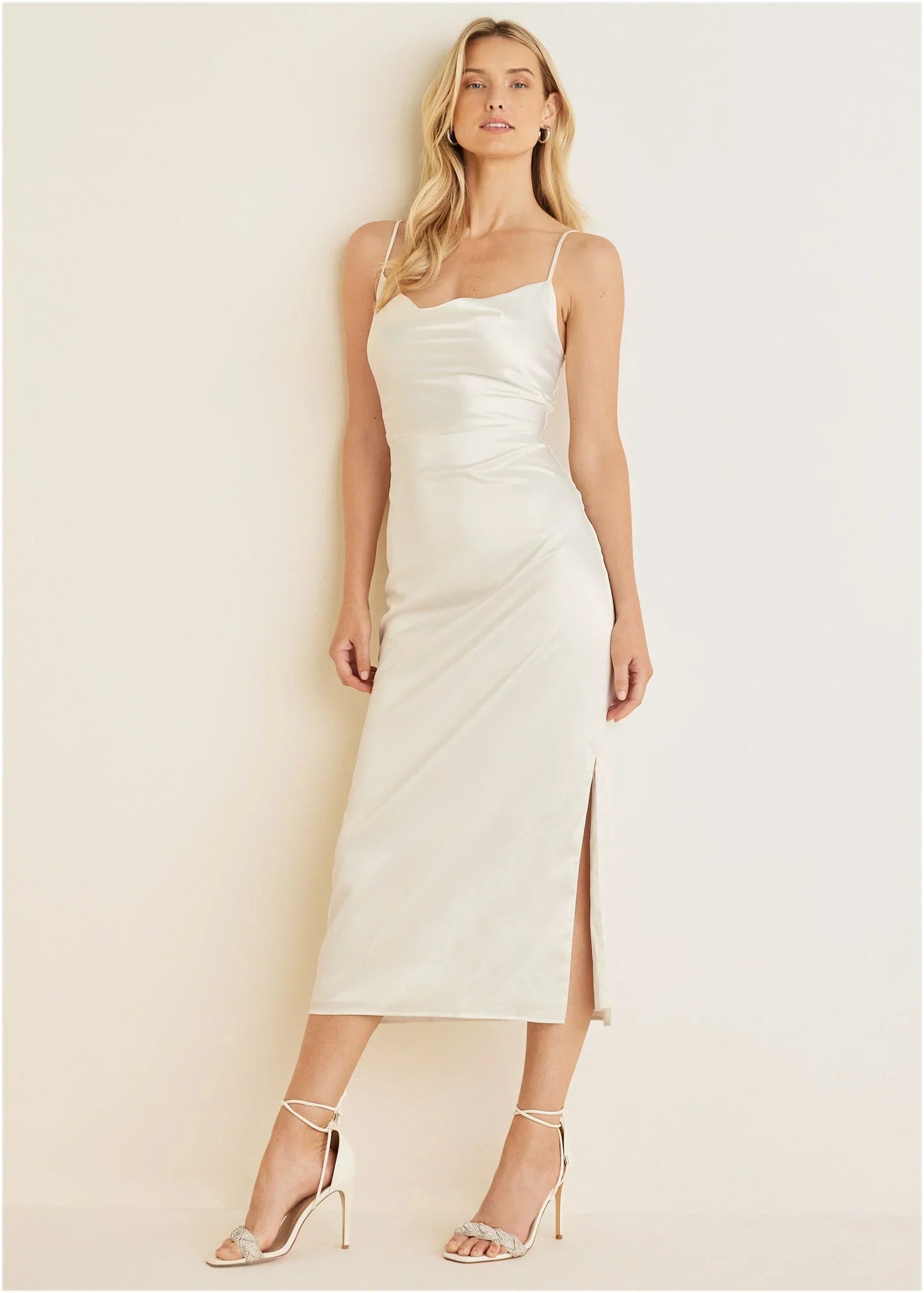 Cowl Neck Slip Dress Off White