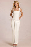 Square Neck Tie Gather Maxi Dress in Pearl