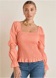Smocked Ruffle Hem Top Coral