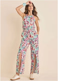 Linen Front Slit Jumpsuit Gouache Leopard Multi