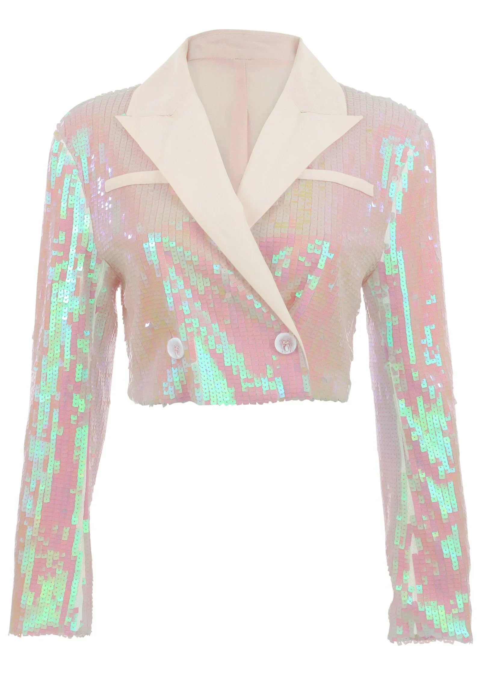 Cropped Sequin Blazer Pearl White