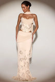 Embellished Draped Mid Rise Gown Skirt in Gold