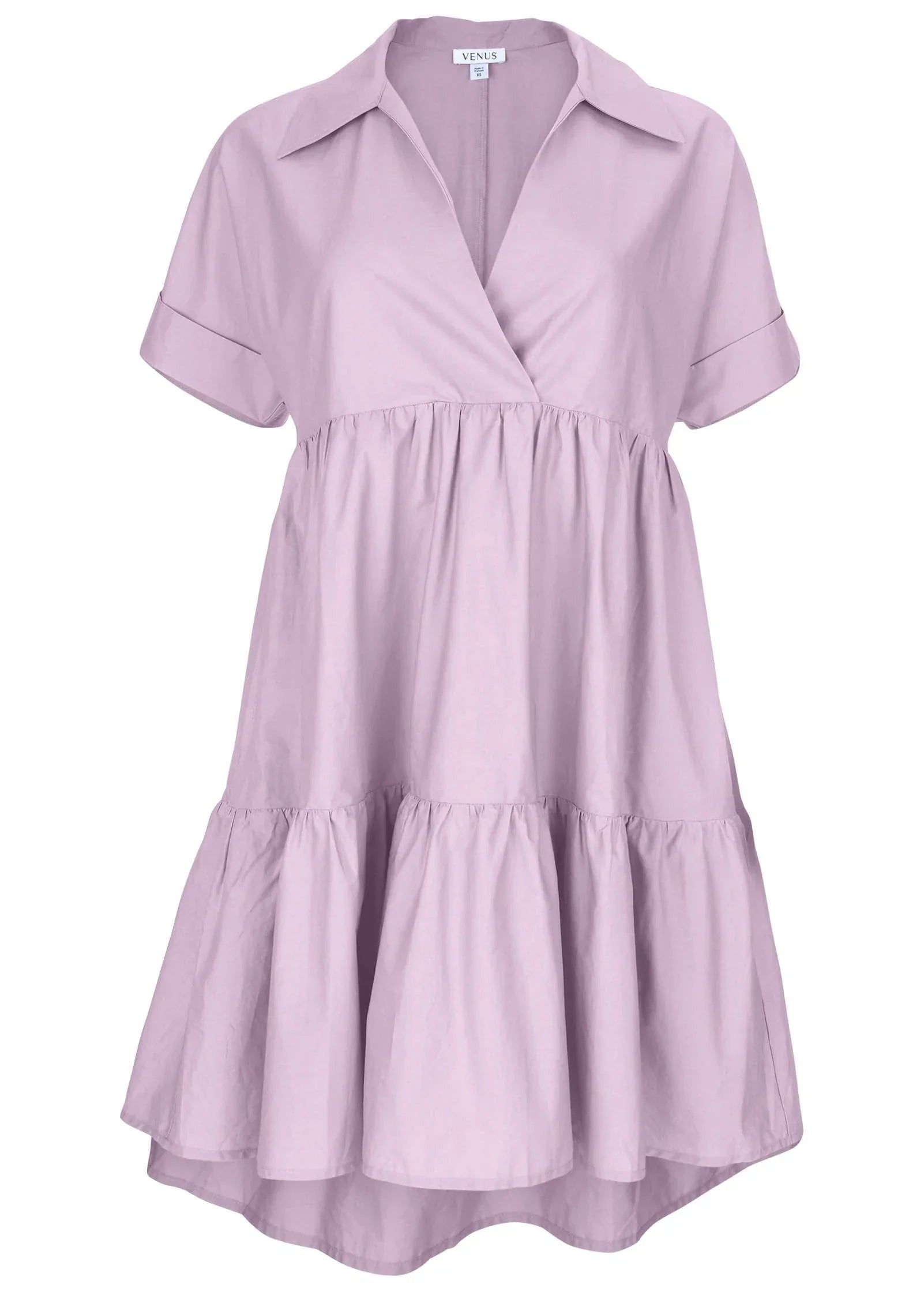 Cotton Poplin Tiered Dress Lilac
