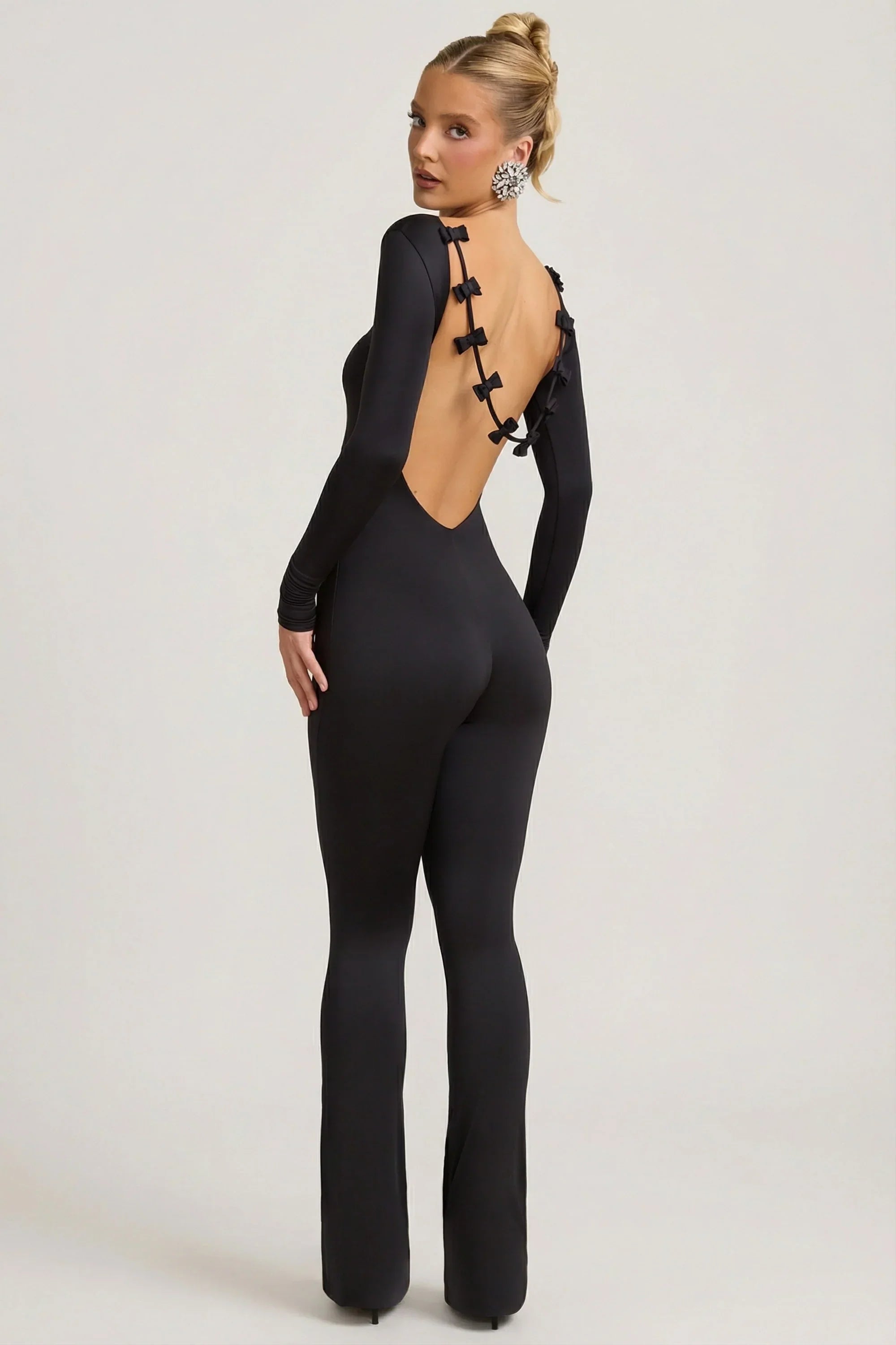 Slinky Jersey Bow Detail Jumpsuit in Black