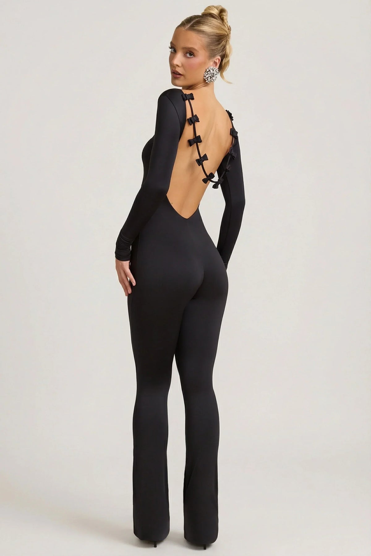 Slinky Jersey Bow Detail Jumpsuit in Black