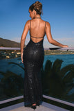 Embellished Cut Out Halterneck Maxi Dress in Black