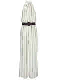 Striped Belted Jumpsuit Black White