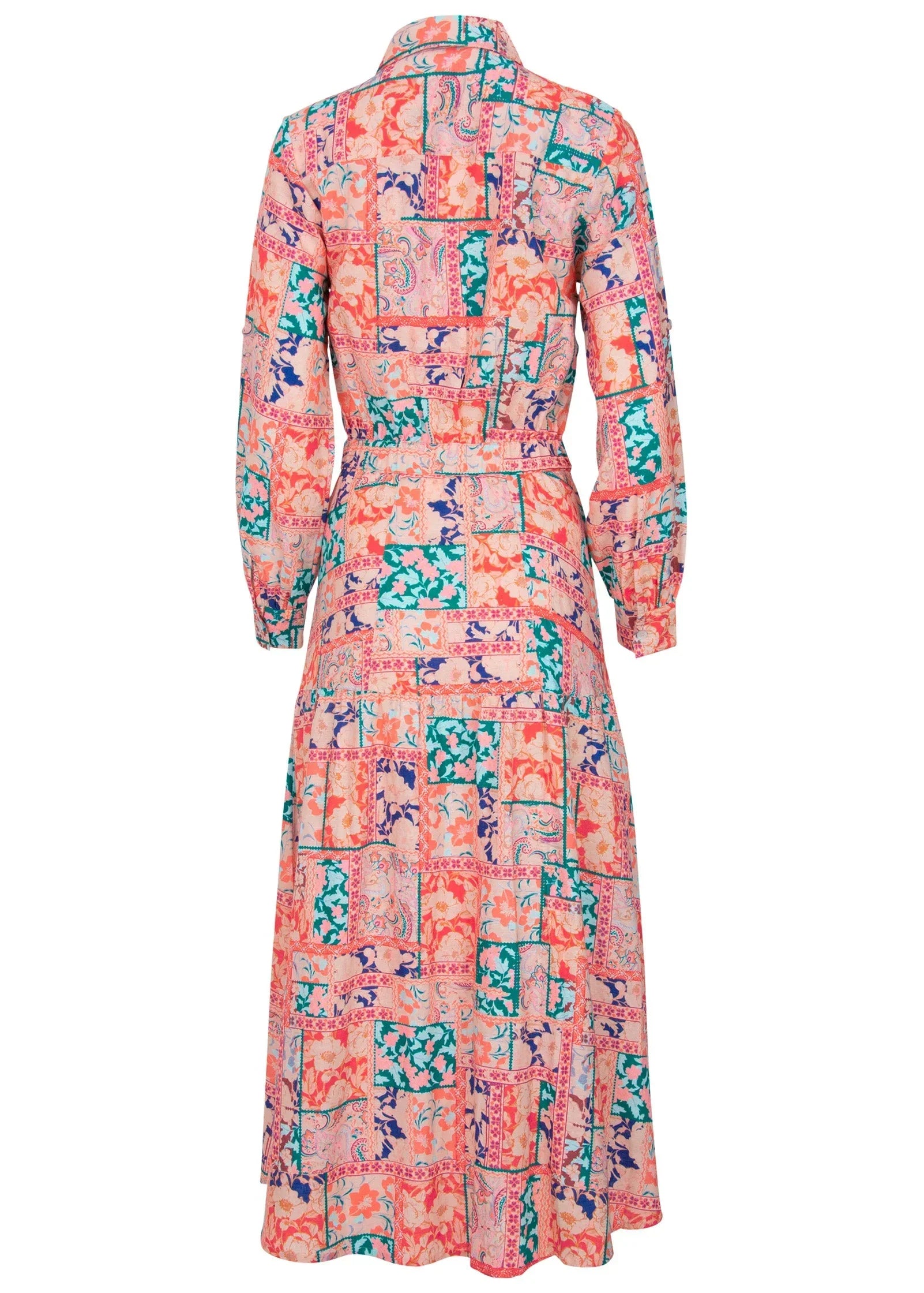 Cotton Linen Shirt Midi Dress Venetian Patchwork