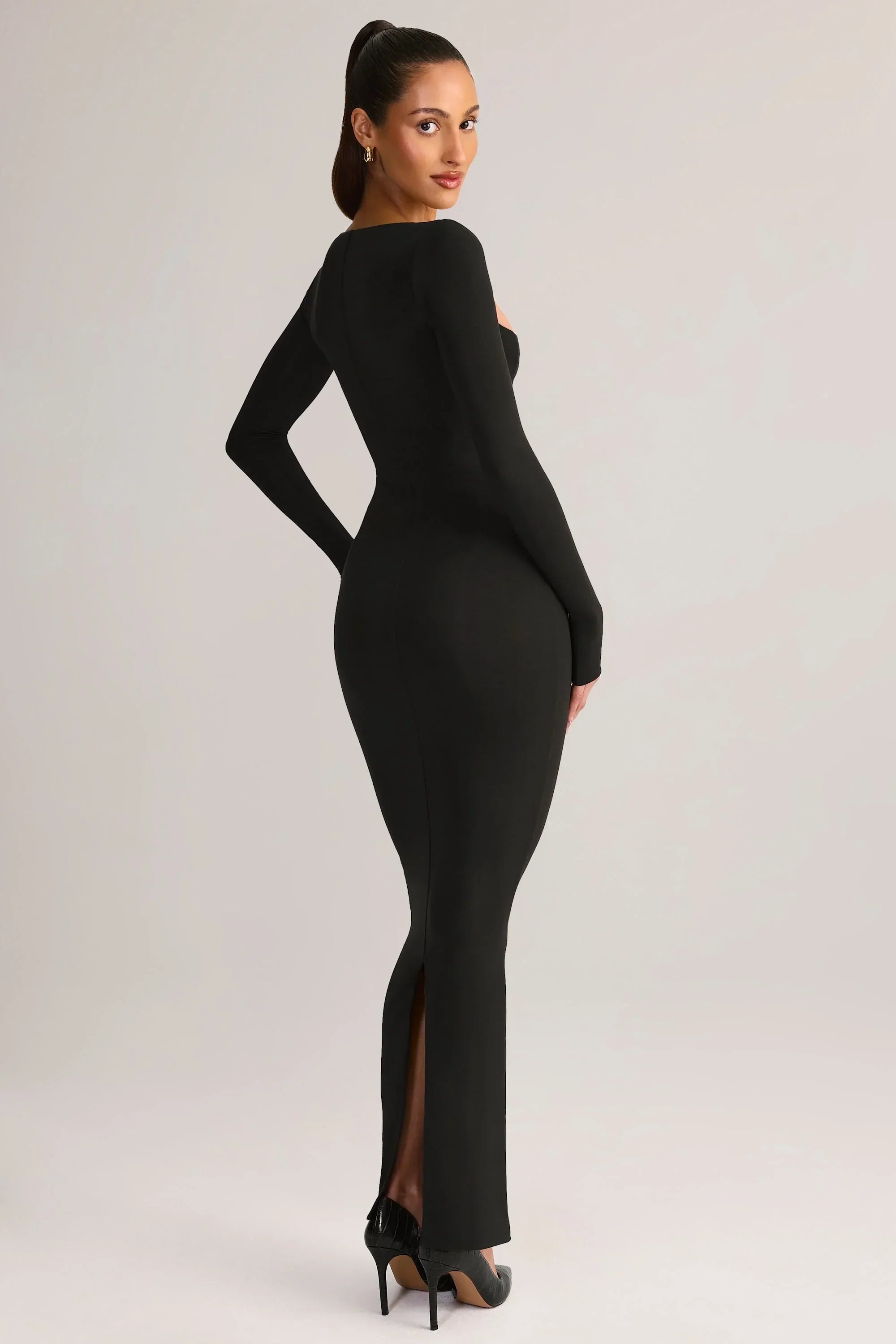 Modal Square Neck Bodycon Maxi Dress in Black