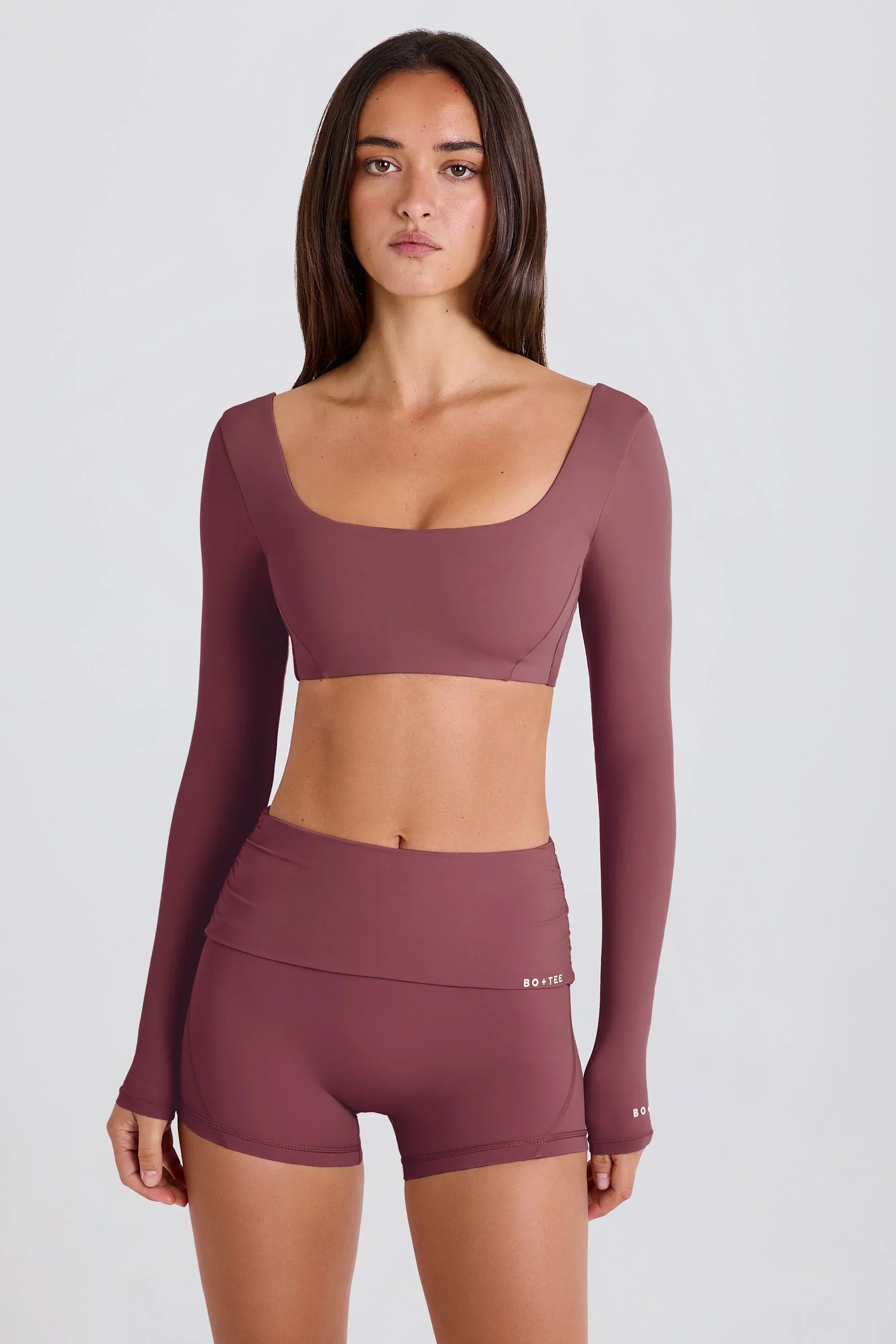 Long Sleeve Crop Top in Acai