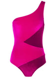 Velvet One Shoulder One Piece Pink Crush