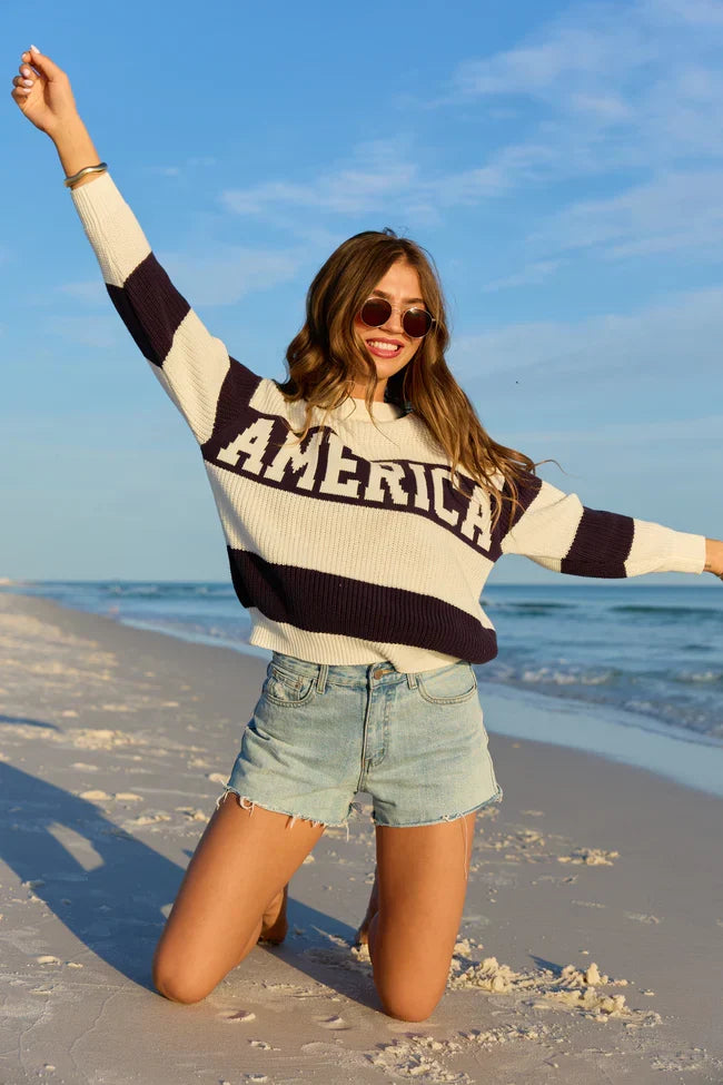 America Black And White Striped Sweater