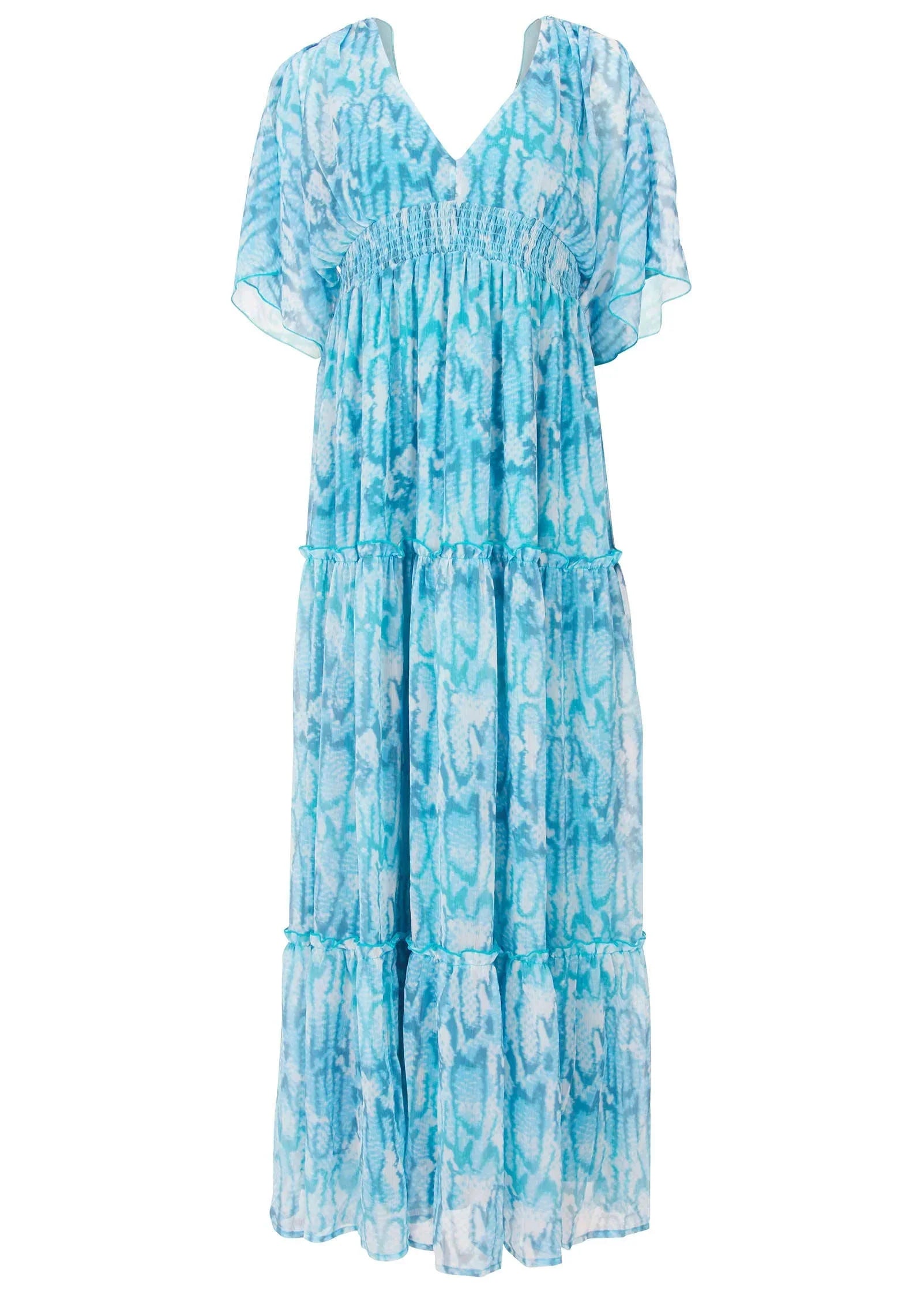 Flutter Sleeve Maxi Dress Water Snake