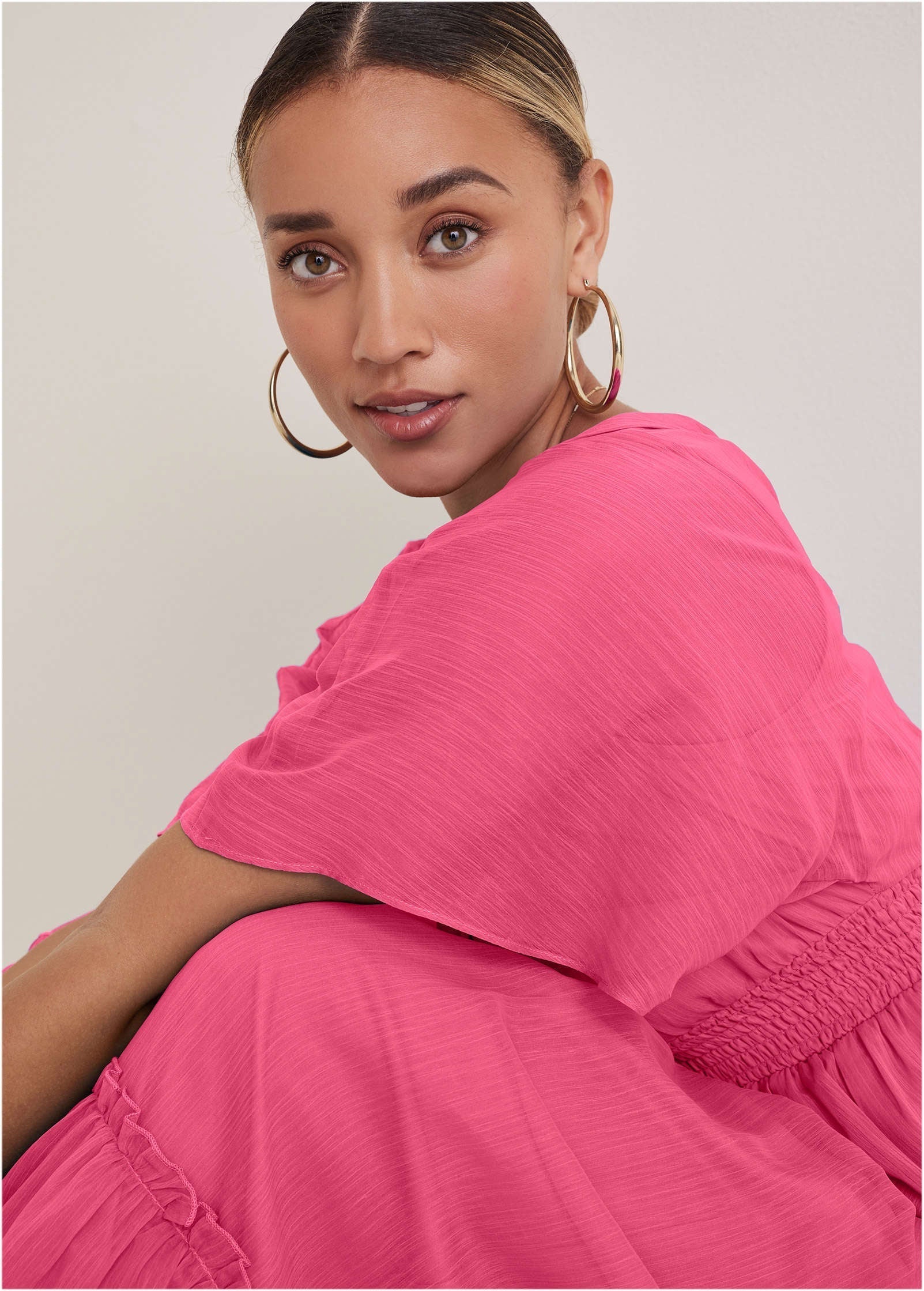 Flutter Sleeve Maxi Dress Hot Pink