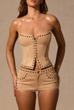 Lace Up Corset Top in Tan