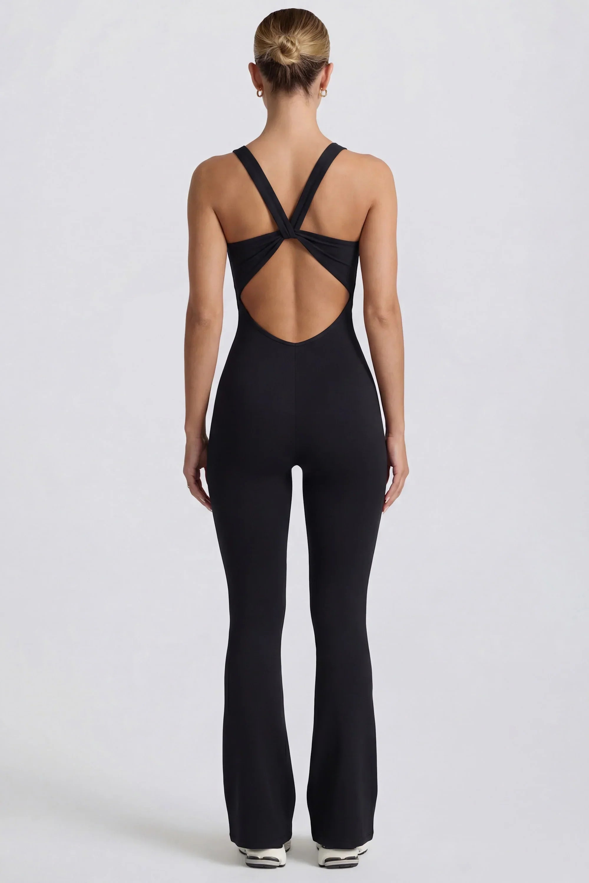 Soft Active Cut Out Back Jumpsuit in Black