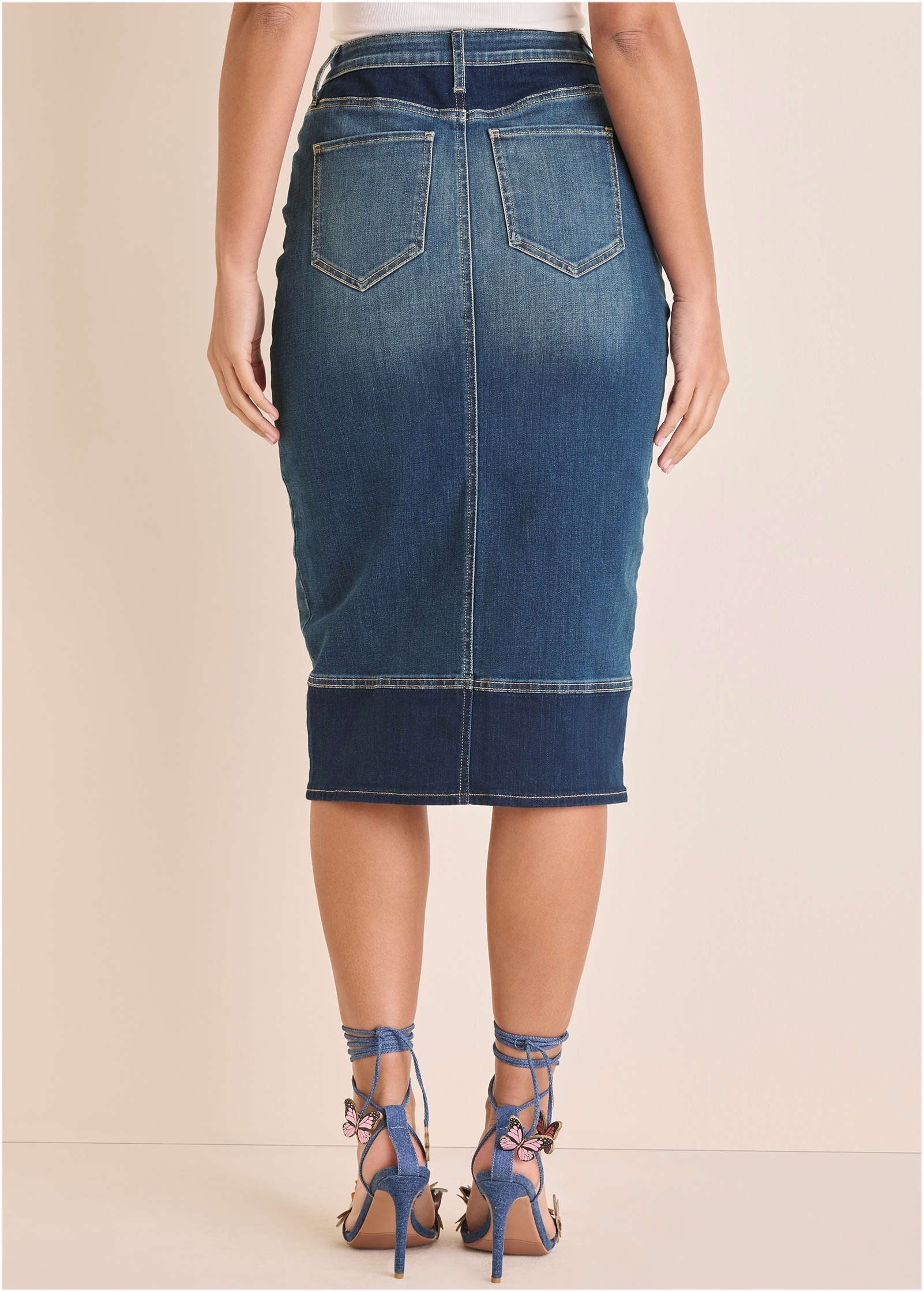 Denim Midi Skirt Medium Dark Wash