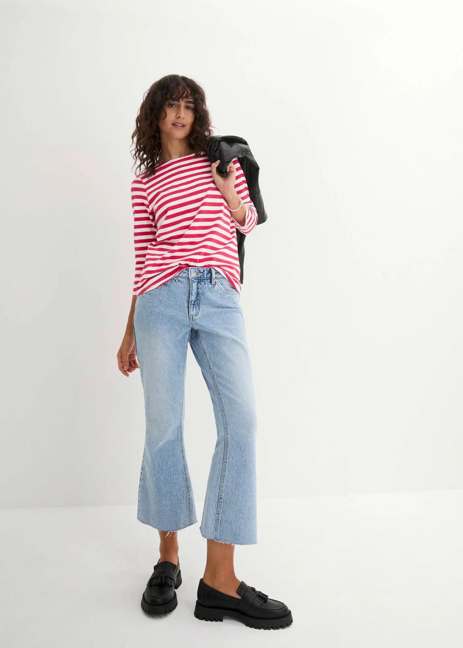Boat Neck Striped Top Red White Stripe