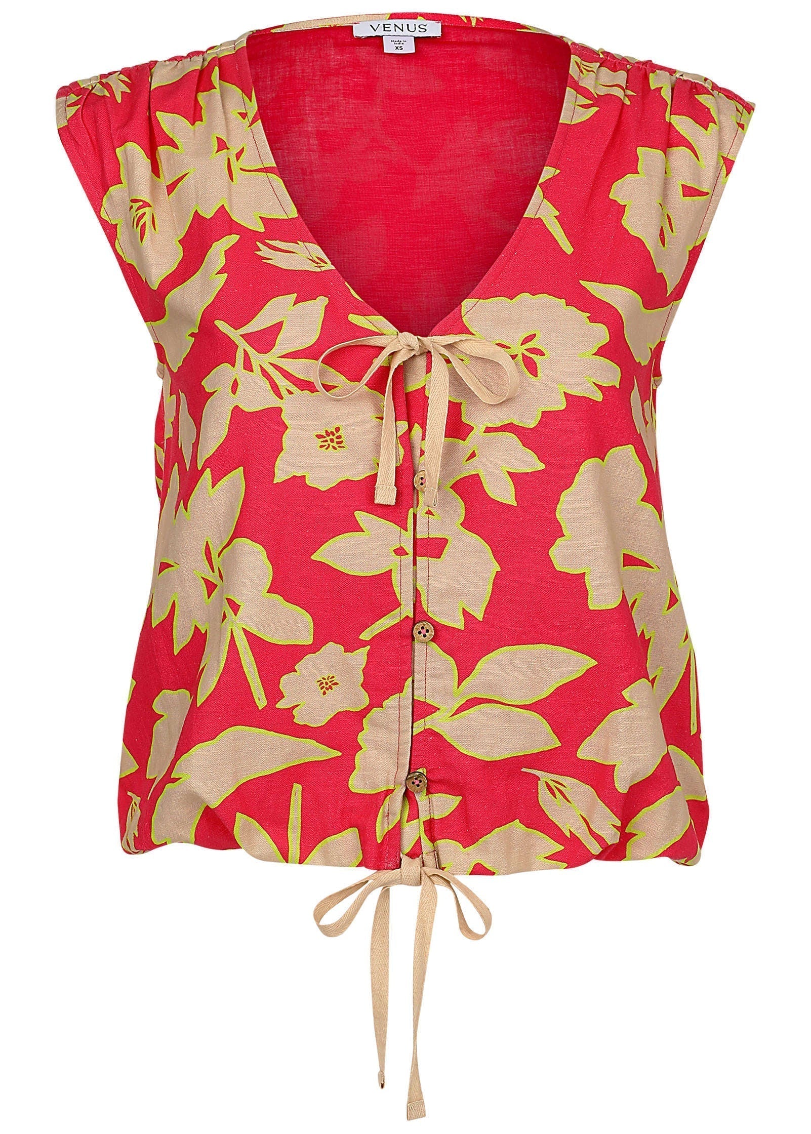 Linen V Neck Tank Warm Block Floral