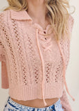 Cropped Pointelle Sweater Peach