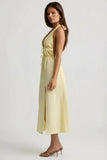 Backless Cotton Poplin Midaxi Dress in Lemon Yellow