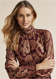 Smocked Waist Jaquard Mini Dress Wine Gold