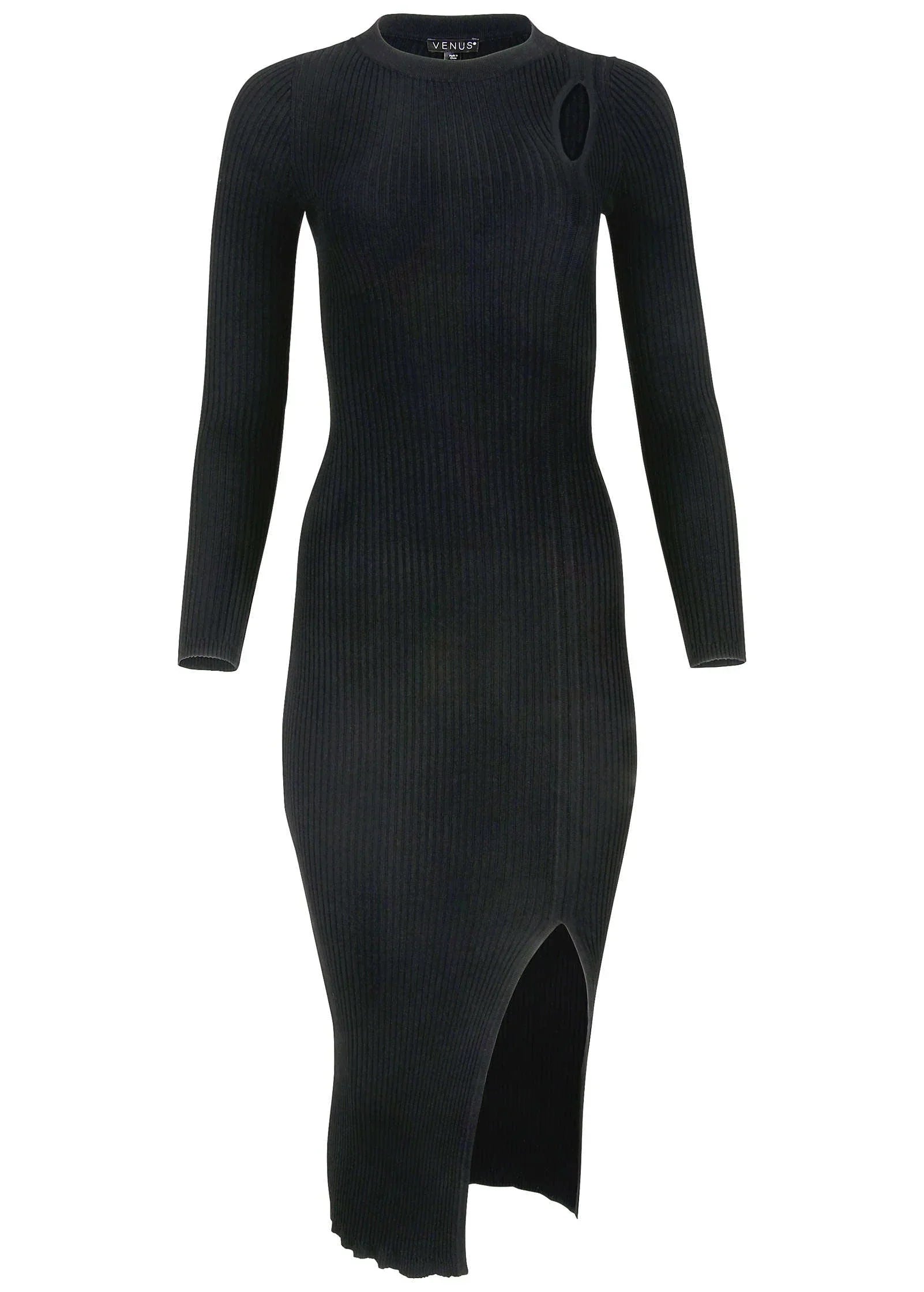 Ribbed Maxi Sweater Dress Jet Black