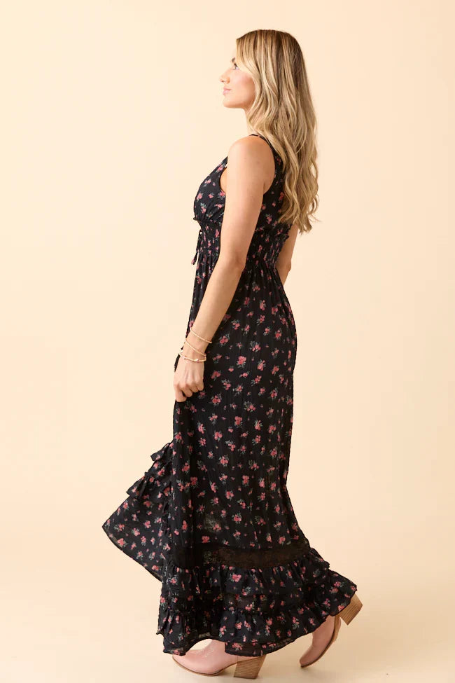 Lucky To Have You Sleeveless Black Floral Maxi Dress FINAL SALE