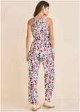 Linen Front Slit Jumpsuit Gouache Leopard Multi