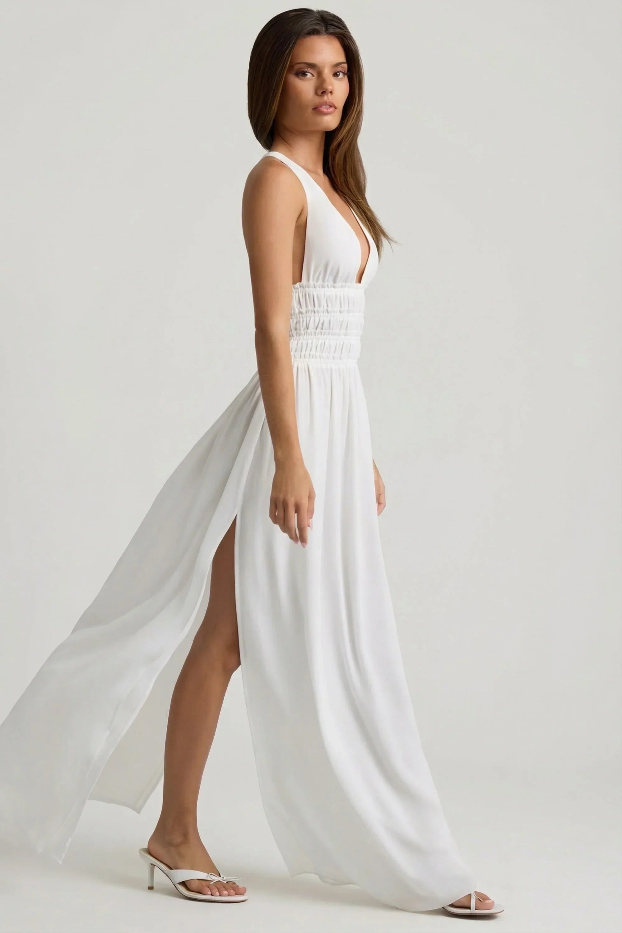Plunge Cross Back Maxi Dress in White