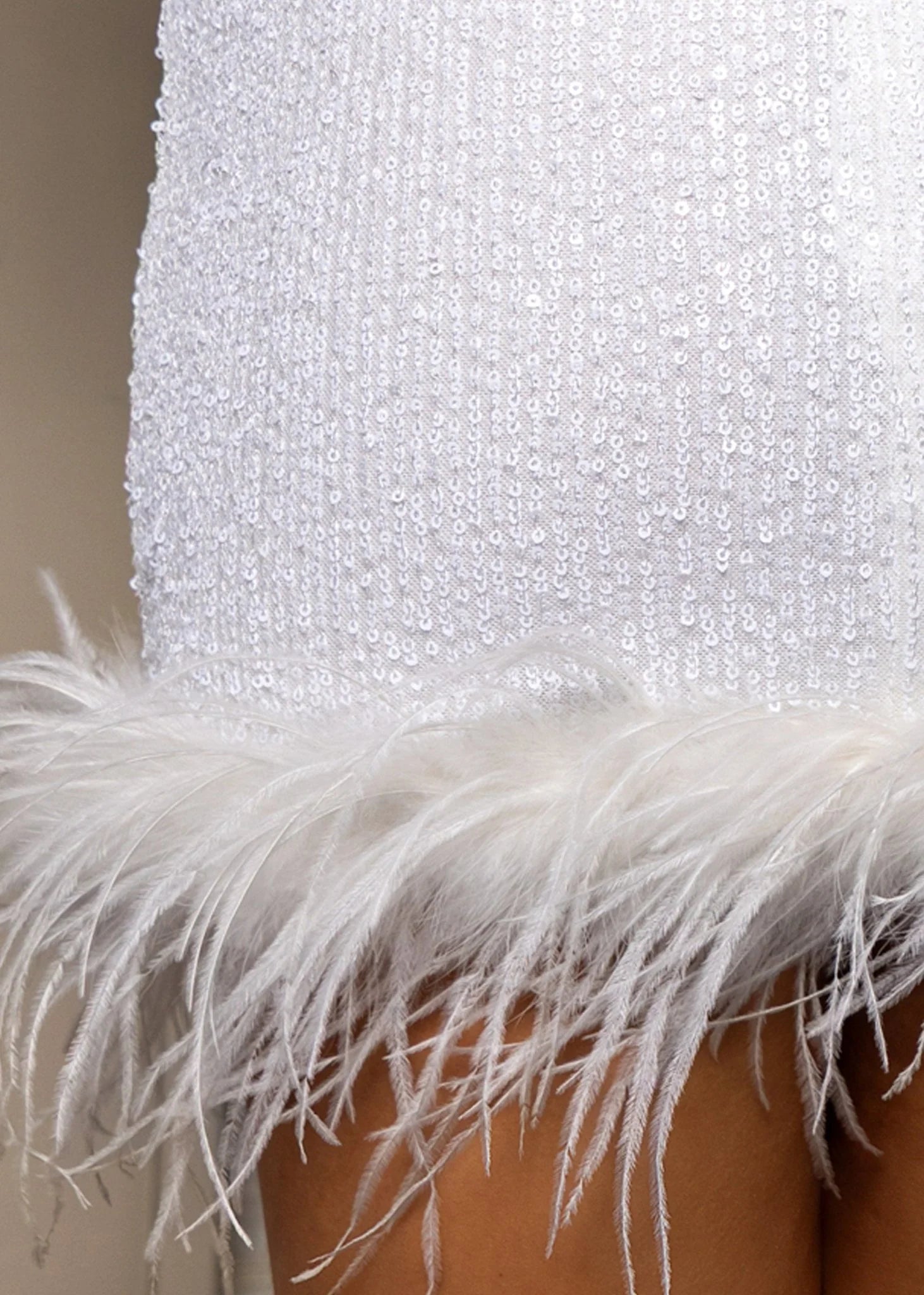 Untamed Aura Sequin Feather Mini Dress White