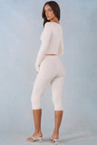Knit Mid Rise Capri Trousers in Ivory
