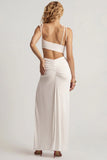 Textured Jersey Asymmetric Maxi Dress in White