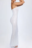 Embellished Cut Out Bandeau Maxi Dress in White