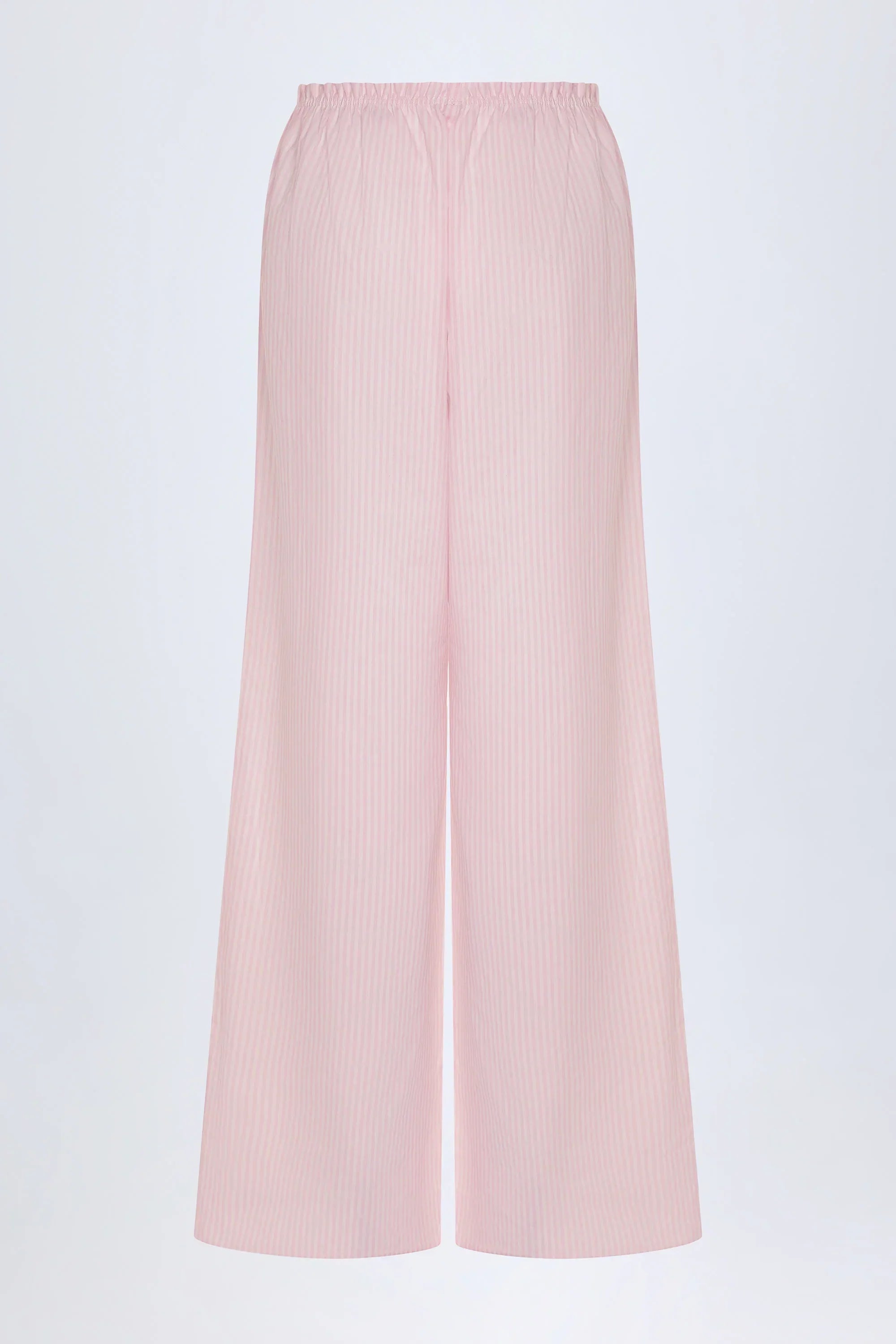 Wide Leg Cotton Poplin Trousers in Pink White Stripe