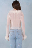 Feather Trim Sheer Top in Ivory