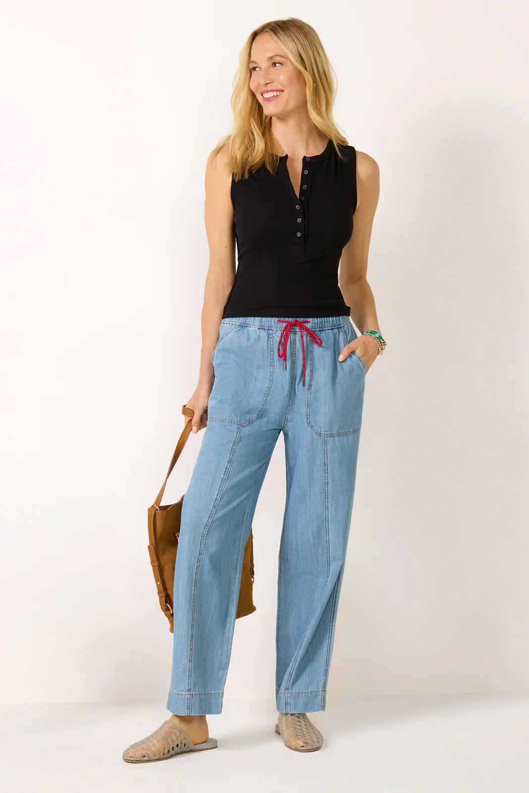 Soft Denim Pull On Taper Pant
