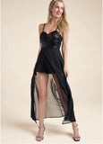 Sequin Top Overlay Romper Black