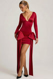 Bow Detail Ruched Mini Dress in True Red