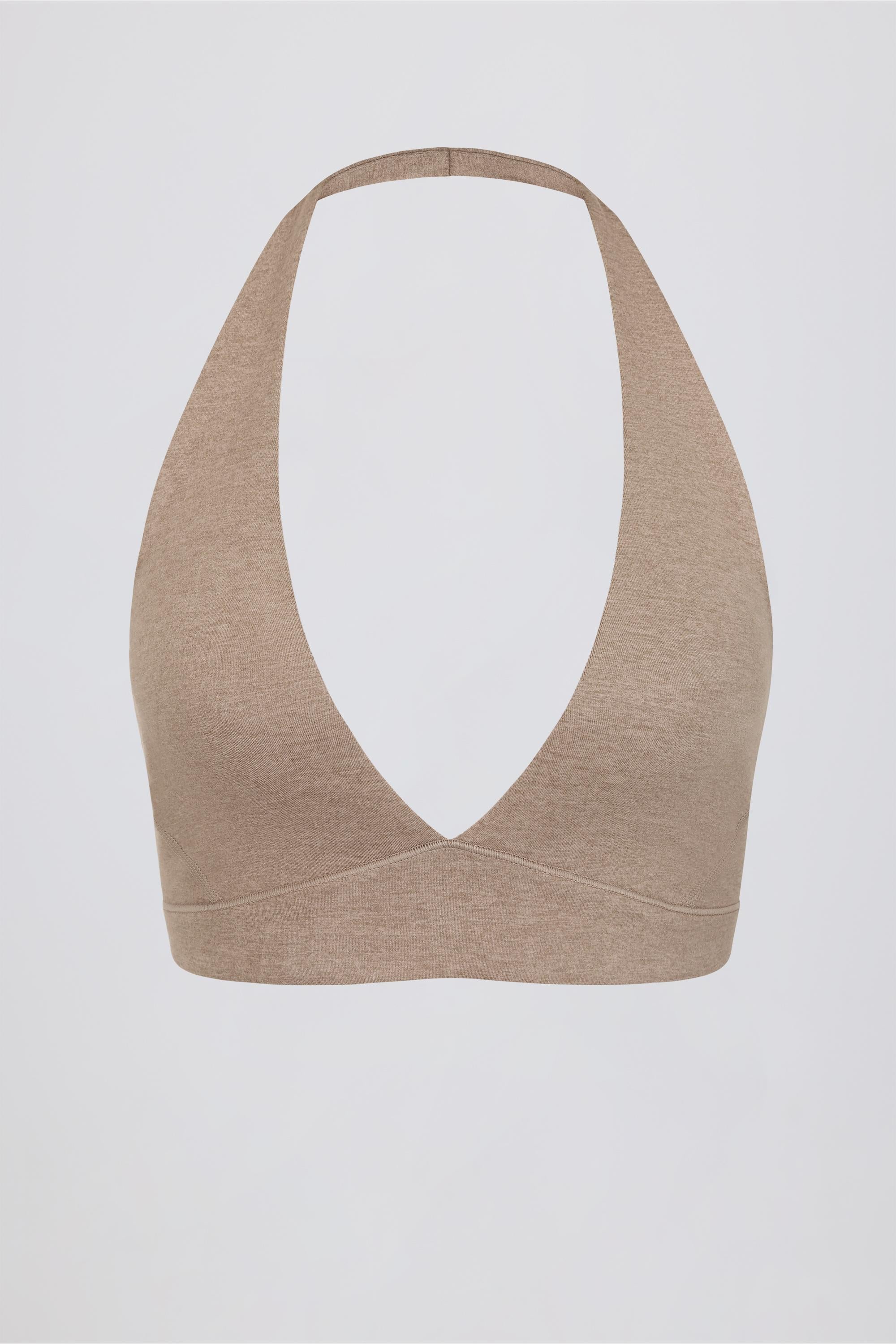 Brushed Jersey V Neck Sports Bra in Mocha Marl